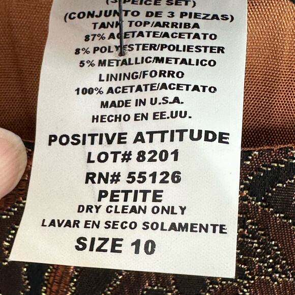 Vintage Positive Attitude Jacquard Gold Brown Metallic Paisley Tank Top 10P Glam - Picture 5 of 5